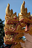 Vientiane, Laos - Wat Si Saket, the area around the temple precinct is filled with stupas, drum tower, open pavilion sheltering Buddha statues.